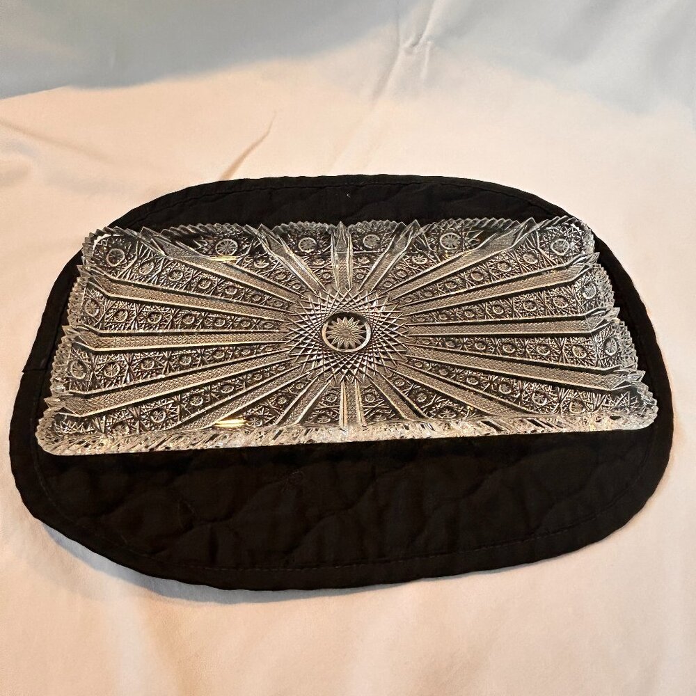 Vintage Bohemia Hand Cut Crystal Platter, Queen Lace, 24% Lead Crystal 15" x 7"